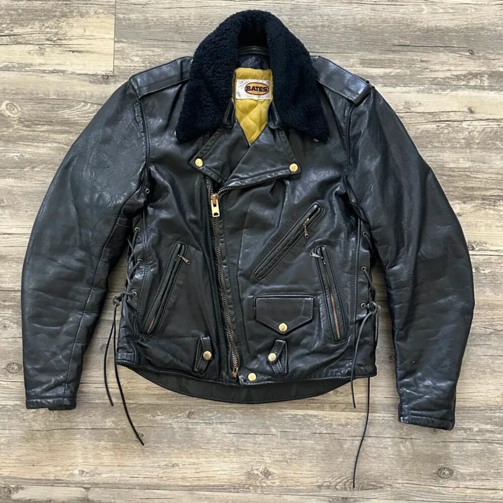 Vintage 50s Bates Terminator Horse Hide Leather Biker Moto Jacket Size 40